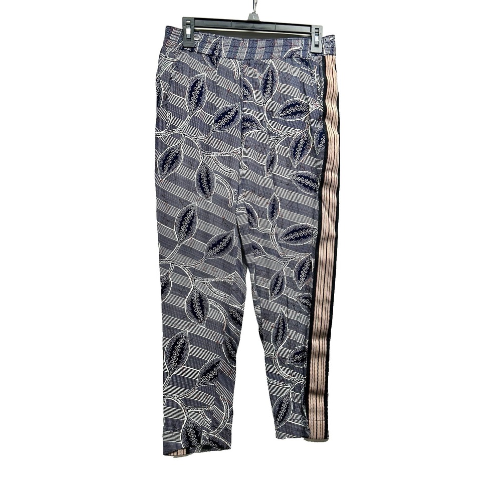 Hei Hei Anthropologie Lourinha Leaf Striped Blue women's Small Rayon Pants (I1)